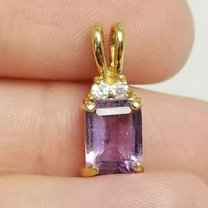 Vintage Little Purple Rhinestone Pendant, Rectangle Shape, Gold Tone Setting